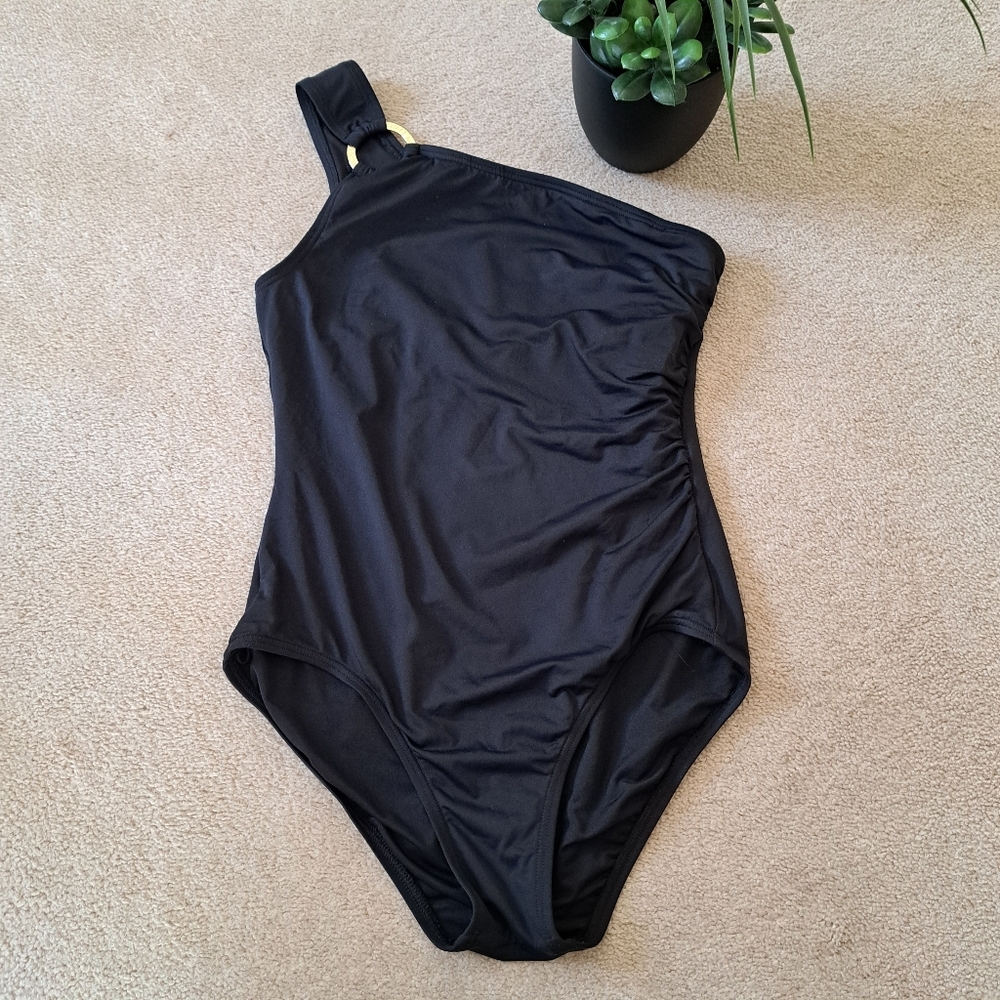 MICHAEL Michael Kors Black One-Shoulder Swim One Piece Women's Size 8 Beach